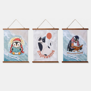 Charming Tuxedo Cat Stay Pawsitive Wood Topped Tap Hanging Tapestry