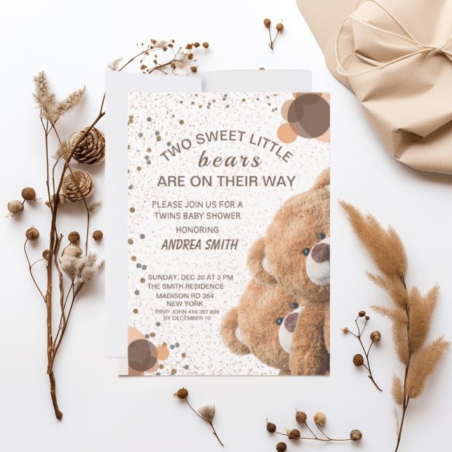 Charming Twin Bears Baby Invitation (For the best mom-to-be!)