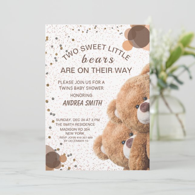 Charming Twin Bears Baby Invitation (Standing Front)