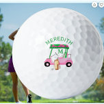 Charming Unique Golf Cart Clubs Monogram Name Balls<br><div class="desc">A charming unique golf cart -- pink and green -- tastefully done -- ready to run the course -- golf ball --This is a great gift for all golf lovers -- fun / attractive / unique. Personalise it with your/her initials/monogram and first name. If you have any design questions or...</div>