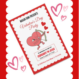 Charming Valentine’s Day Party | Heart And Roses  Invitation