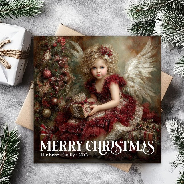 Charming Victorian Angel Deep Red Christmas Card (Charming Victorian Angel Deep Red Christmas Card)