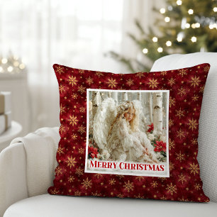 Charming Victorian Angel Red Gold Accent Christmas Cushion