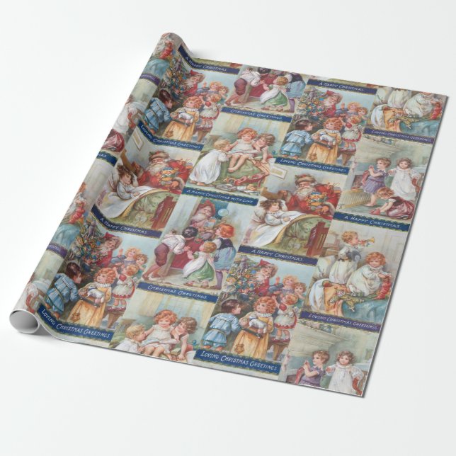 Charming Victorian Children with Father Christmas Wrapping Paper (Unrolled)