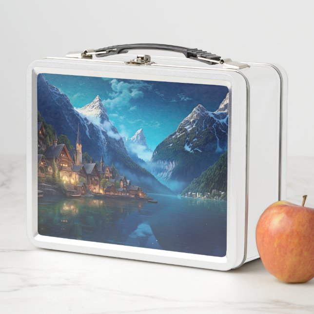 Charming village in Alps, Europe. Metal Lunch Box (In Situ)