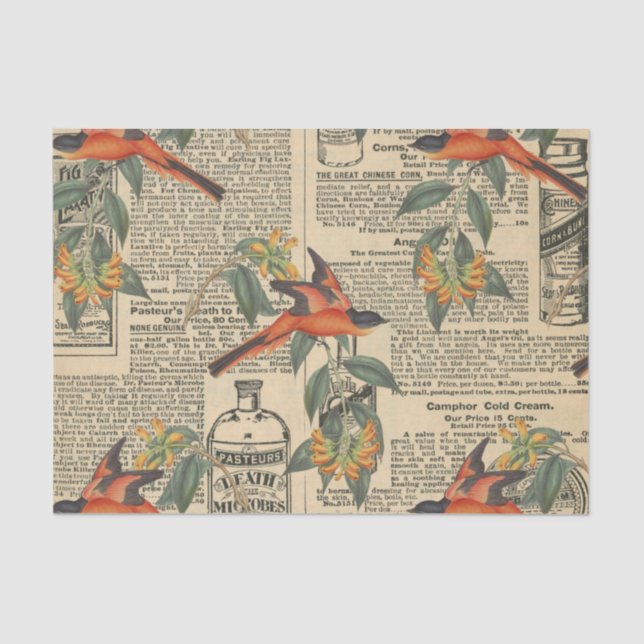 Charming Vintage Bird Decoupage Tissue Paper (Front)