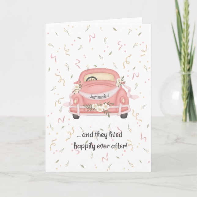 Charming Vintage Car Congratulations Wedding Card (Front)