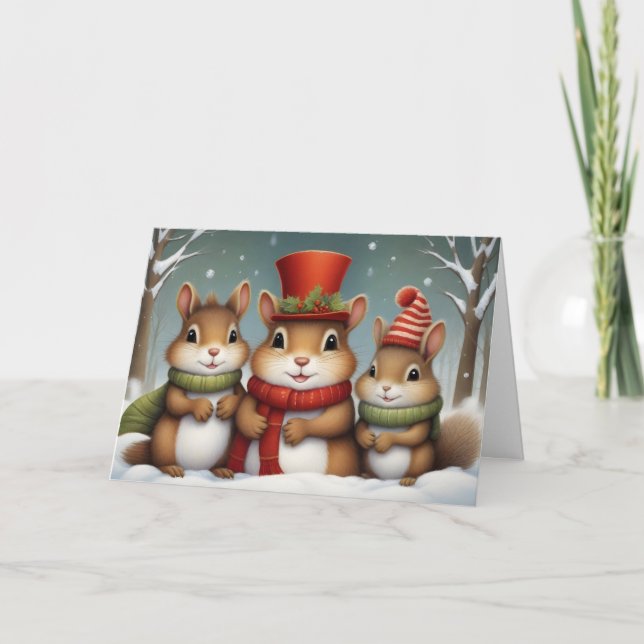 Charming Vintage Christmas Chipmunks  Card (Front)