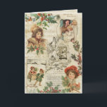 Charming Vintage Christmas Ephemera Collage Holiday Card<br><div class="desc">Festive and charming Christmas collage featuring vignettes of cute smiling children dressed for winter,  Christmas music and text,  engraved Santa illustration,  stockings being hung over the hearth,  sprigs of holly and winter pine on a distressed parchment background.</div>