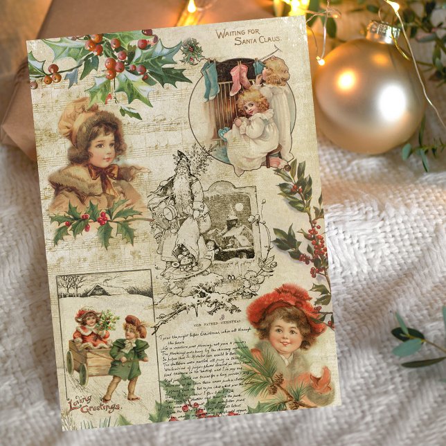 Charming Vintage Christmas Ephemera Collage Holiday Card (Creator Uploaded)