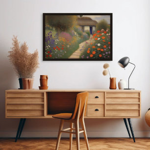 Charming Vintage Cottage Landscape Oil Painting  Poster