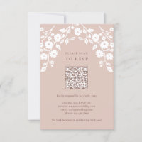 Charming Vintage Pink Folk Flowers Floral QR Code