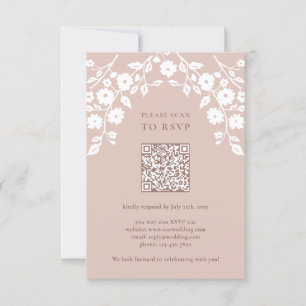 Charming Vintage Pink Folk Flowers Floral QR Code RSVP Card