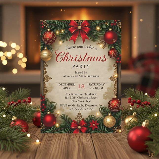 Charming Vintage Rustic Christmas Holiday Party  Invitation (Creator Uploaded)