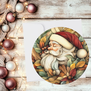 Charming Vintage Santa Customisable Round Holiday Card