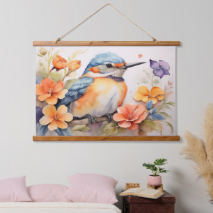 Charming Watercolor Bird Floral Bird lovers Hanging Tapestry