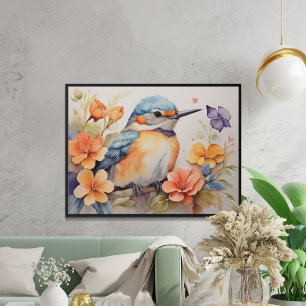 Charming Watercolor Bird Floral Bird lovers Poster