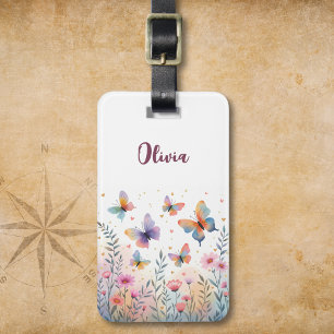 Charming Watercolor Butterfly Meadow Luggage Tag