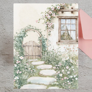 Charming Watercolor Cottage Garden Holiday Postcard