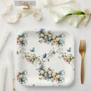 Charming Watercolor Easter Birds & Floral Spring Paper Plate