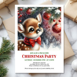 Charming watercolor fawn snowy forest serene cozy invitation