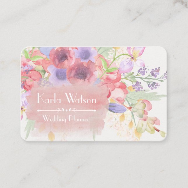 Charming Watercolor Floral Business Cards (Front)