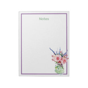 Charming Watercolor Floral Jar Purple Border Notes