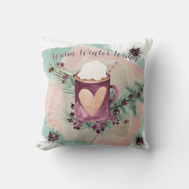 Charming Watercolor Holiday Mug and Greenery Cushion (Front)