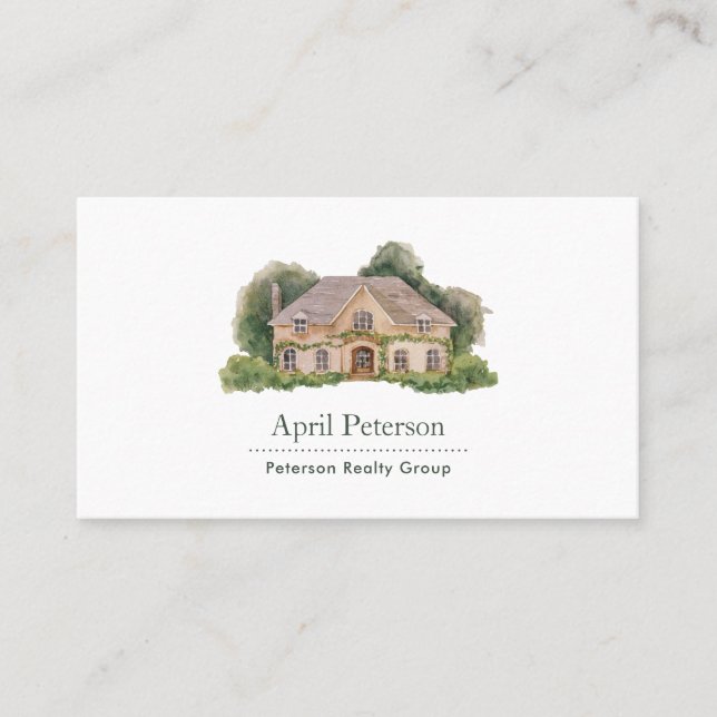 Charming Watercolor House Real Estate Agent Broker Business Card (Front)