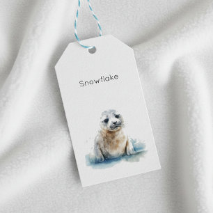 Charming Watercolor Seal Pup, custom Gift Tags