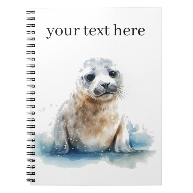 Charming Watercolor Seal Pup, custom Notebook (Front)