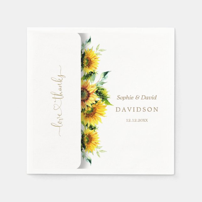 Charming Watercolor Sunflowers Wedding Napkin (Front)