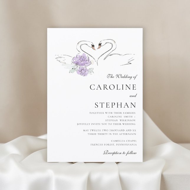 Charming Watercolor Swan Couple Wedding Announceme Invitation (Creator Uploaded)