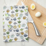 Charming Watercolor Teapots Tea Pattern Unique  Tea Towel<br><div class="desc">This hand made pattern makes an awesome kitchen towel. Change the background colour or add your own texts. Check out my shop for more or let me know if you'd like something custom!</div>