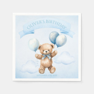 Charming Watercolor Teddy Bear First Birthday Napkin
