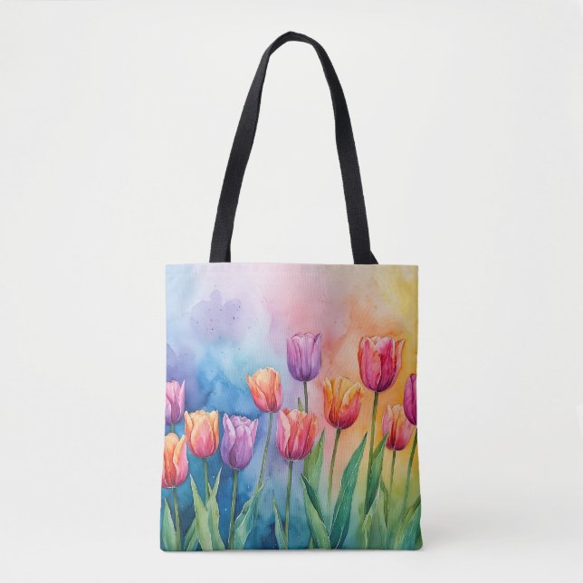 Charming watercolor tulips tote bag (Front)