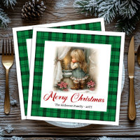 Charming Watercolor Winter Scene Name Napkins Set