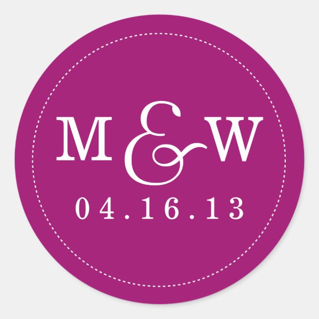Charming Wedding Monogram Sticker - Raspberry (Front)