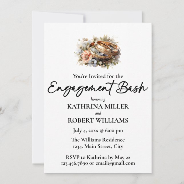 Charming Wedding Ring, Engagement Bash Invitation (Front)