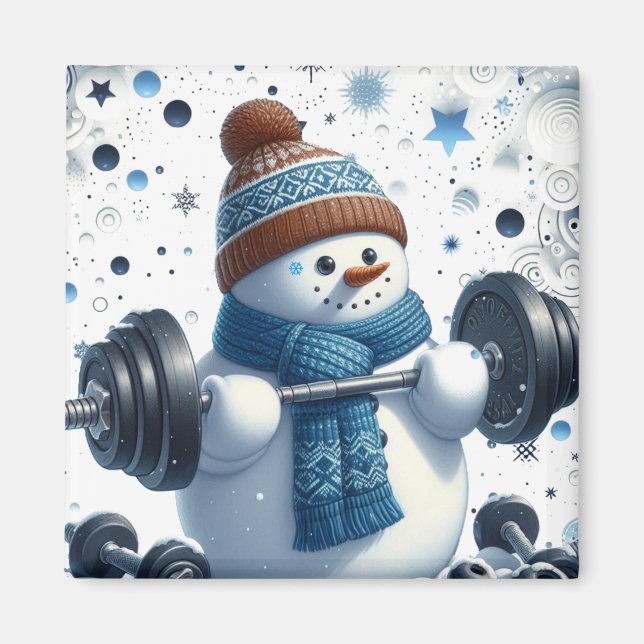 Charming Weight Lifter Snowman Magnet (Front)