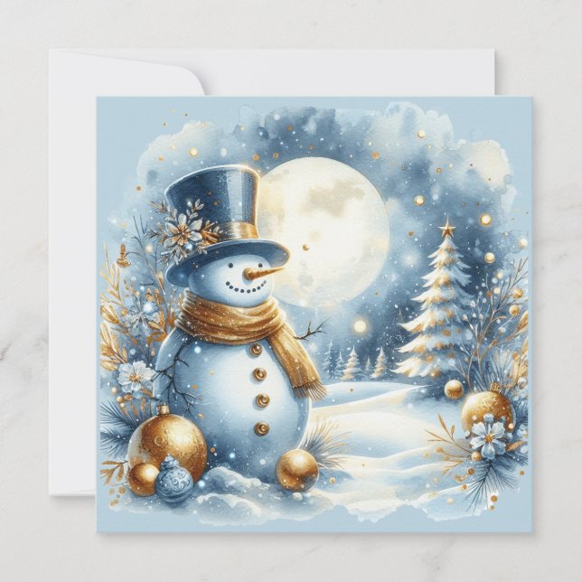Charming whimsical snowman customisable holiday card (Front)