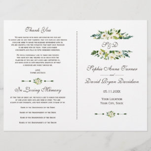 Charming White Blooming Floral Wedding Program Flyer