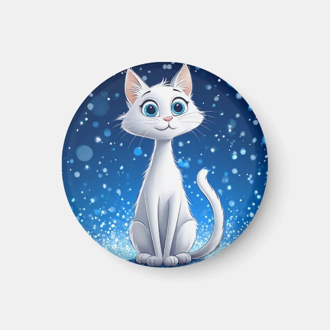 Charming White Cat with Large Blue Eyes Magnet (Front)