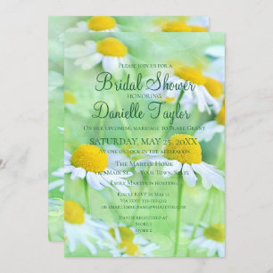 Charming White Daisies, Green Fonts Bridal Shower Invitation