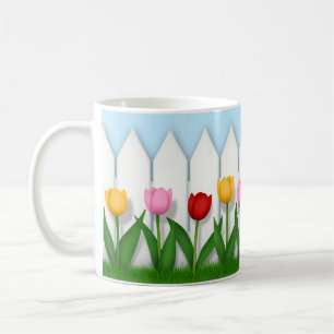 Charming White Picket Fence With Tulips Coffee Mug