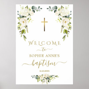 Charming Wild White Roses Baptism Welcome Sign