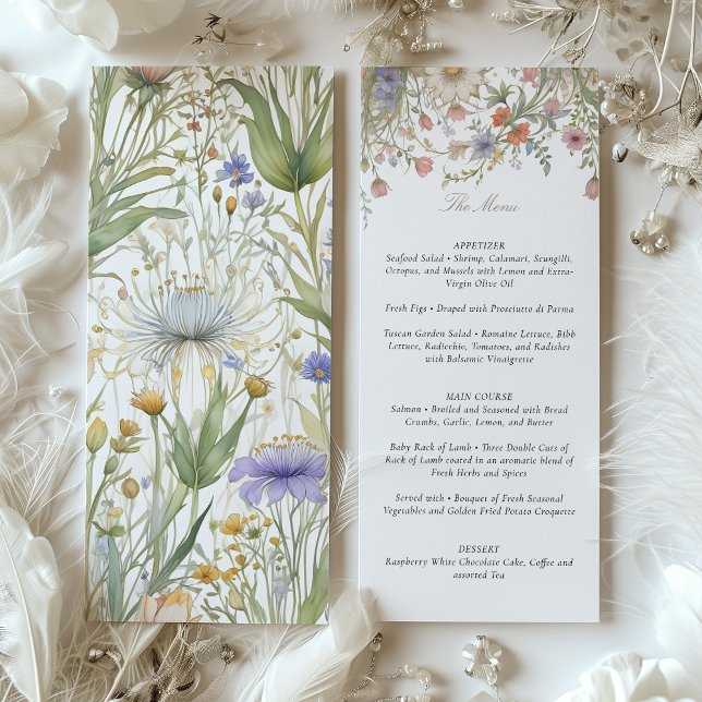 Charming Wildflower Wedding Menu Delicate Pastel Invitation (Creator Uploaded)