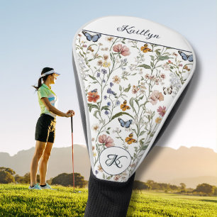 Charming Wildflowers Butterflies Name Monogram Golf Head Cover