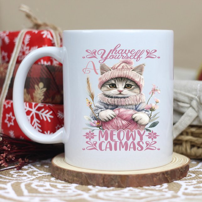 Charming winter cat knitting in soft pastel colour coffee mug (Creator Uploaded)