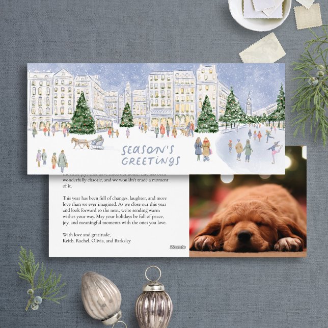 Charming Winter Cityscape Illustrated Holiday Card (Creator Uploaded)